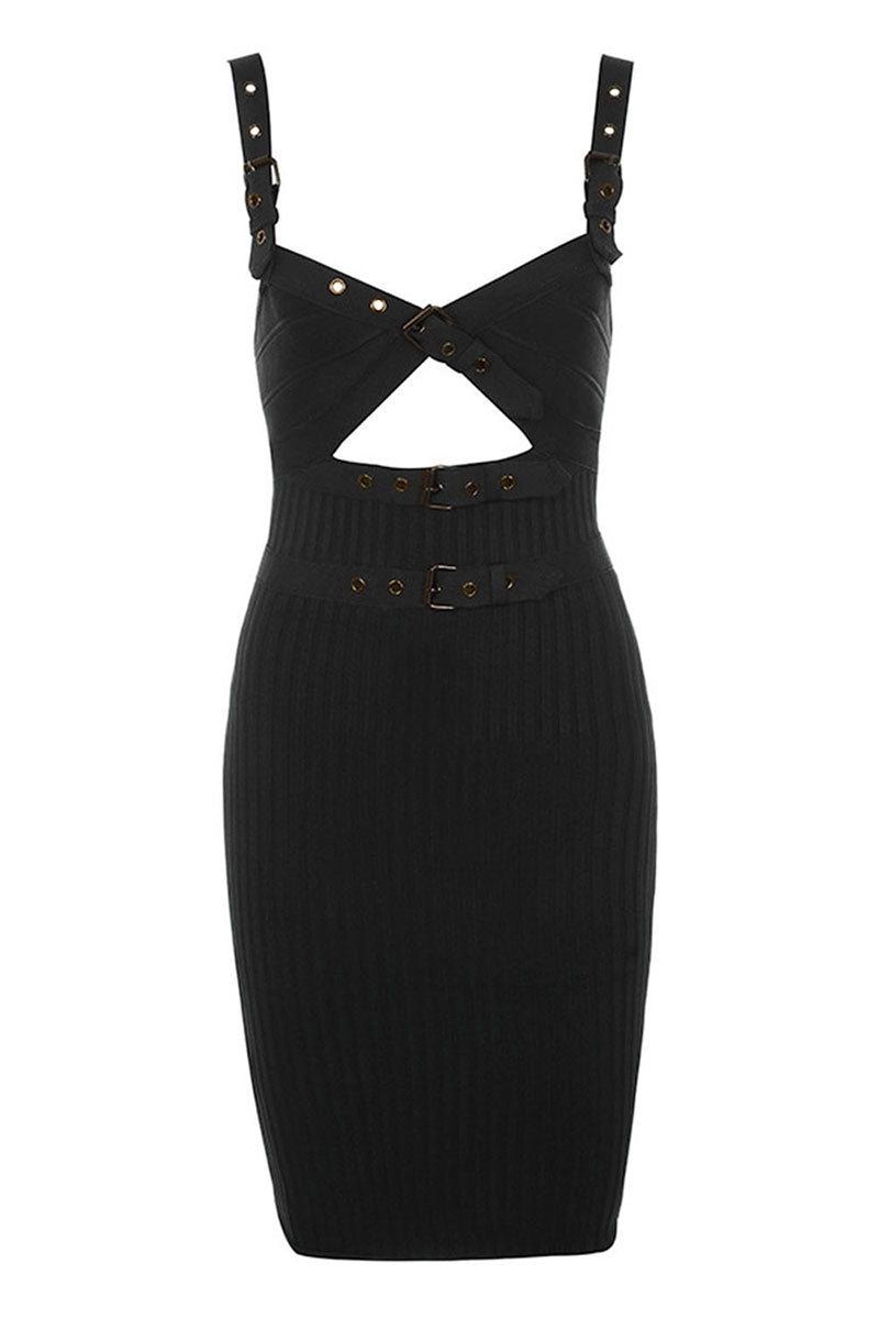 Black Cut Out Spaghetti Straps Mini Bandage Dress