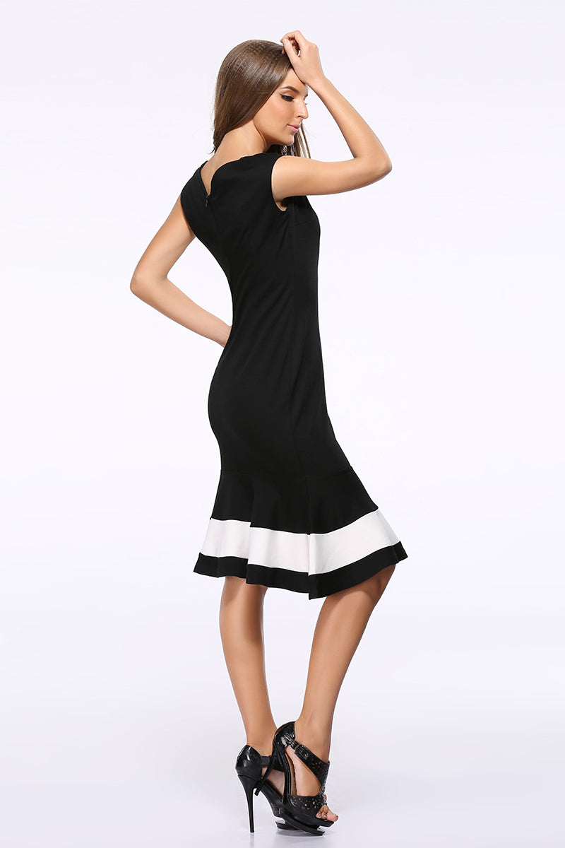 Black Square Neck Sleeveless Color-block Mermaid Dress