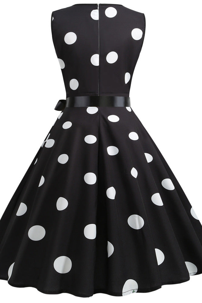 Black And White Polka Dot Sleeveless Swing Dresses