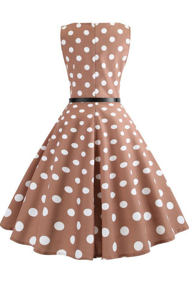 Brown Polka Dot Retro Sleeveless Dress