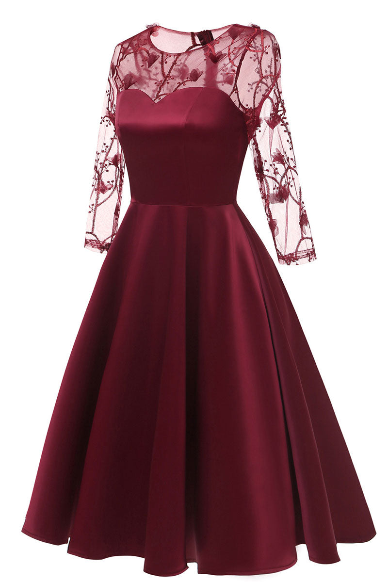 Burgundy Applique A-line Satin Homecoming Dress