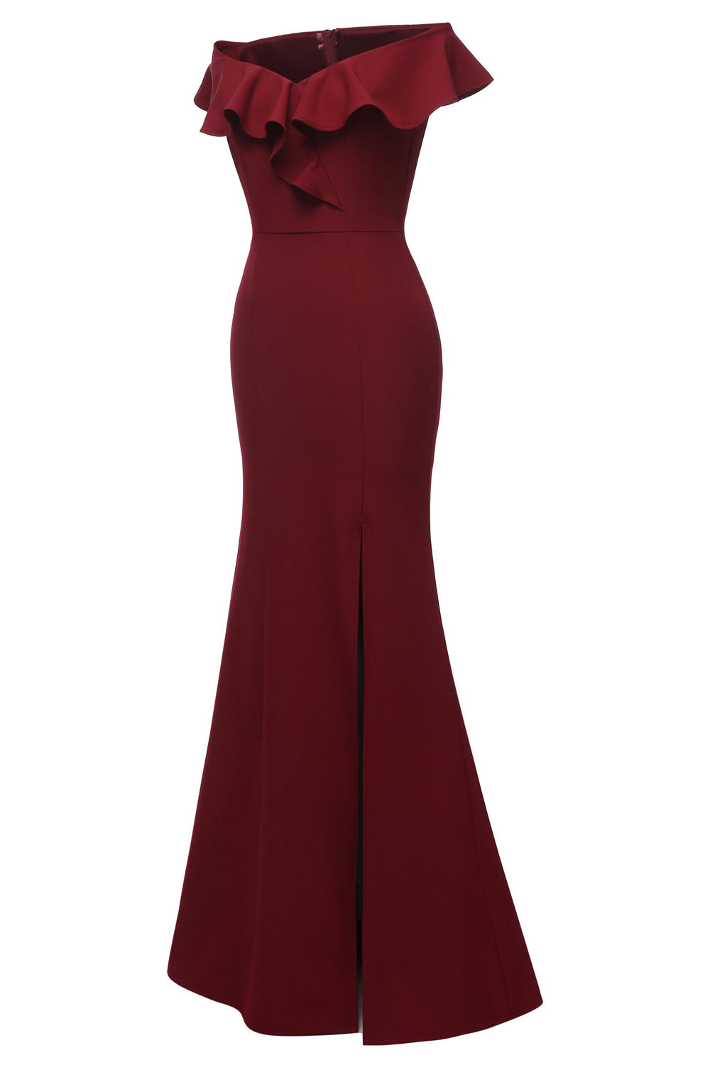 Burgundy Mermaid Off-the-shoulder Slit Prom Dress