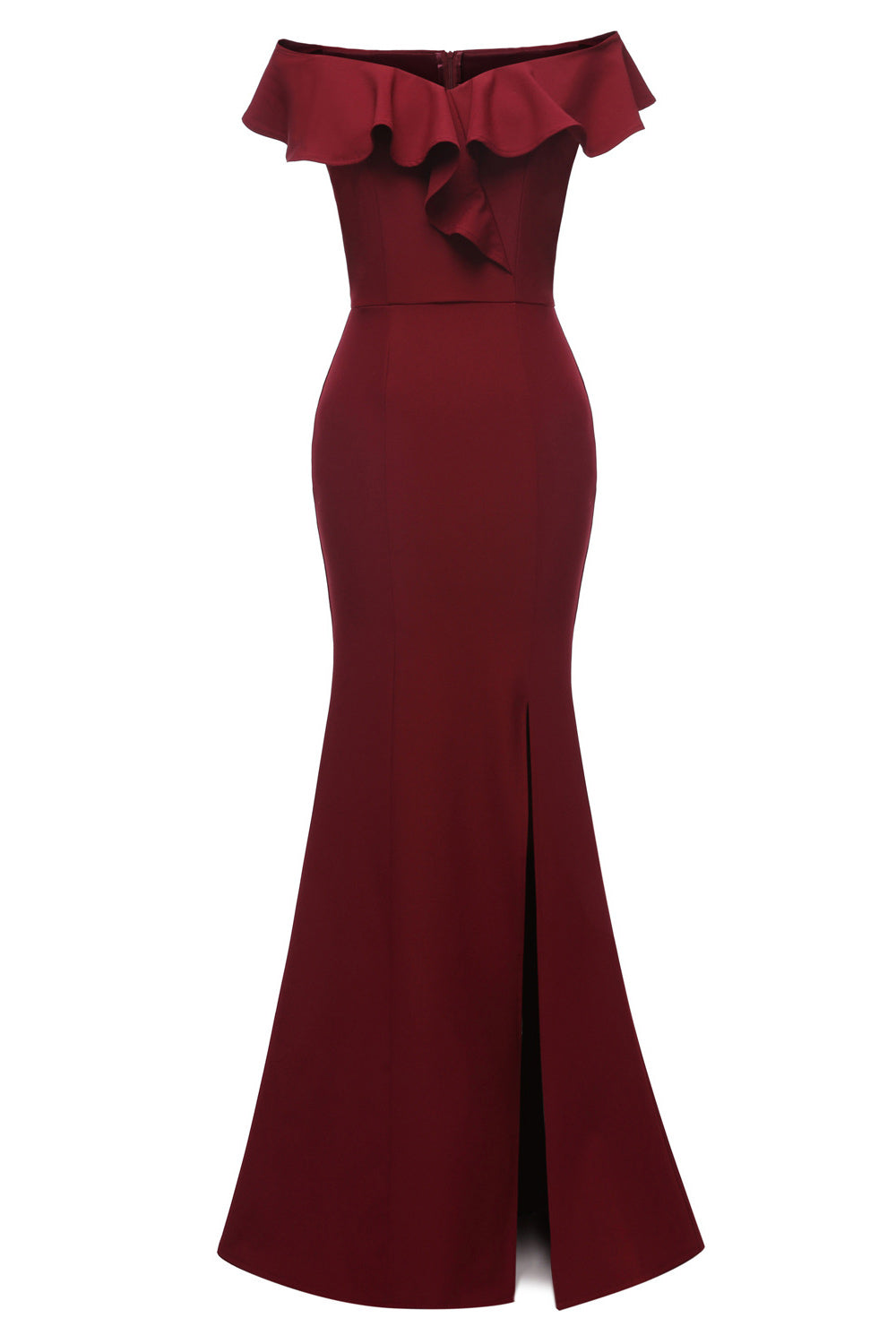 Burgundy Mermaid Off-the-shoulder Slit Prom Dress