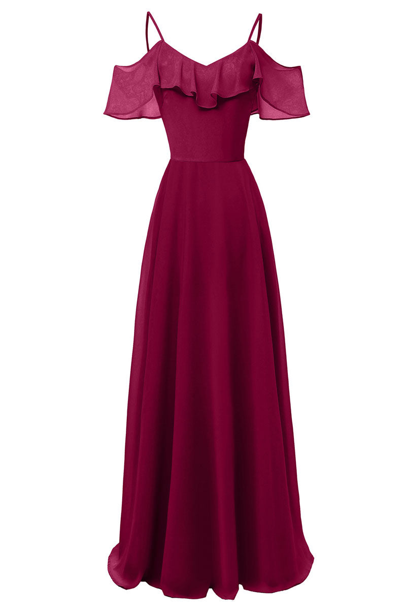 Pink Off-the-shoulder Spaghetti Straps A-line Bridesmaid Dress