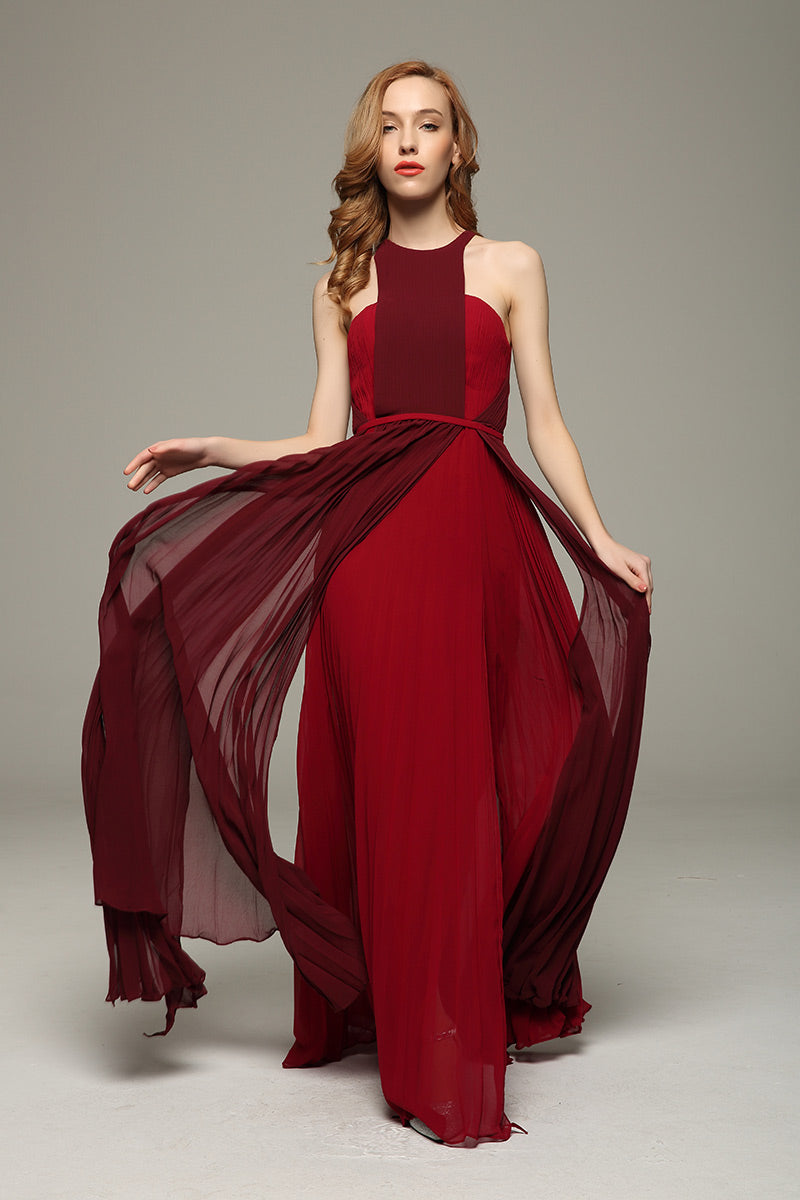 Burgundy Two Tone Prom Dress Evening Gown