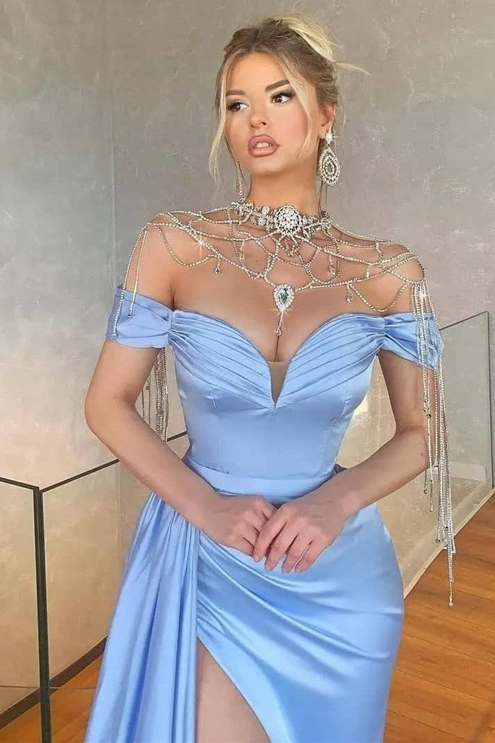 Ballbella Baby Blue Off-the-Shoulder Evening Dress Mermaid Long