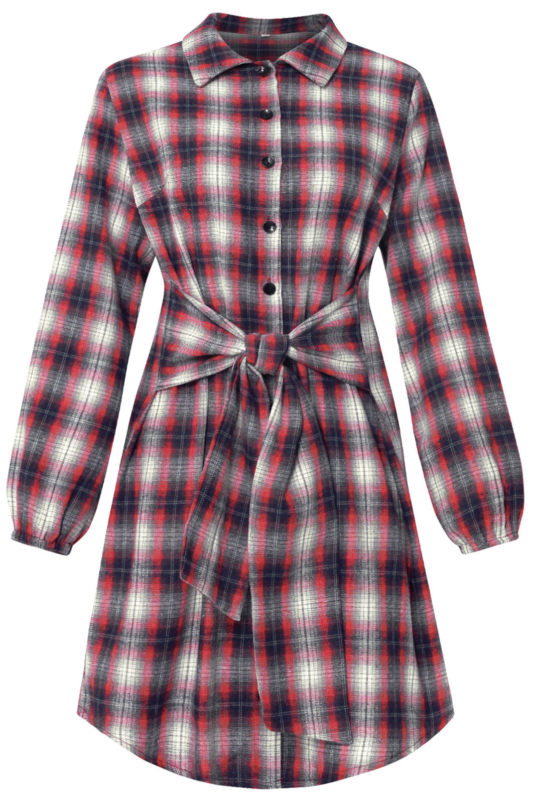 Casual Long Sleeve Plaid Shirt Dress