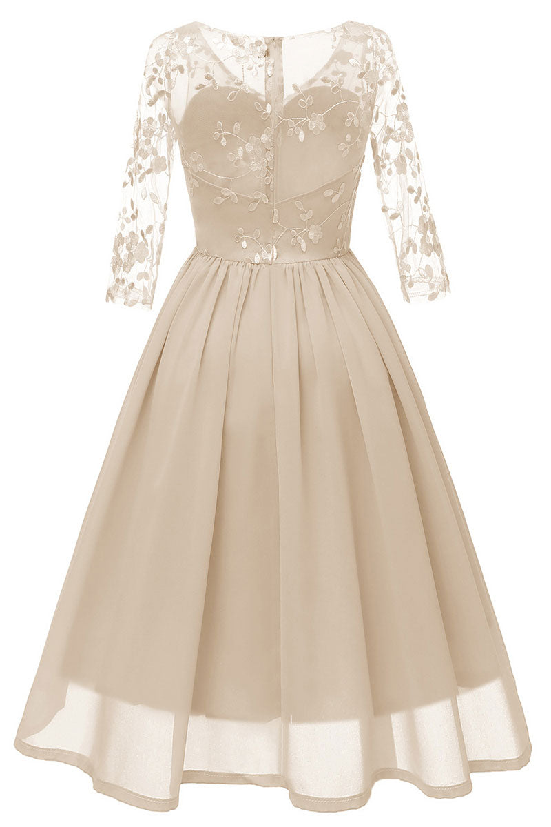 Champagne V-neck A-line Applique Prom Dress With Sleeves