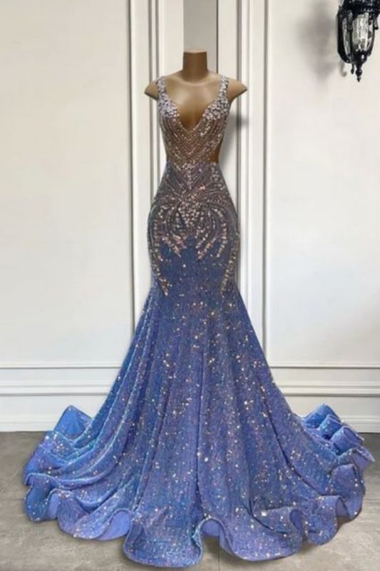 Chic Sleeveless Crew Neck Glittering Crystals Mermaid Prom Dress