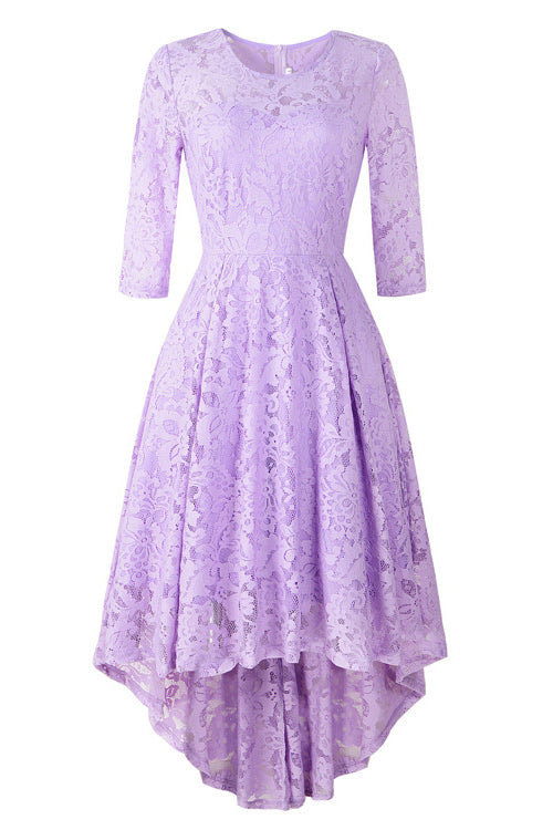 Chic Purple Lace High Low Prom Dress