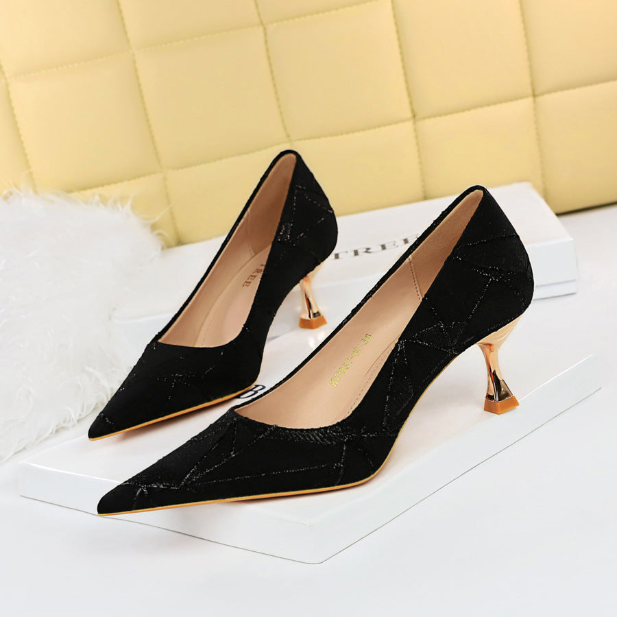 Chic High Heels Pumps Metal heel Pointed Toe Black Shoes