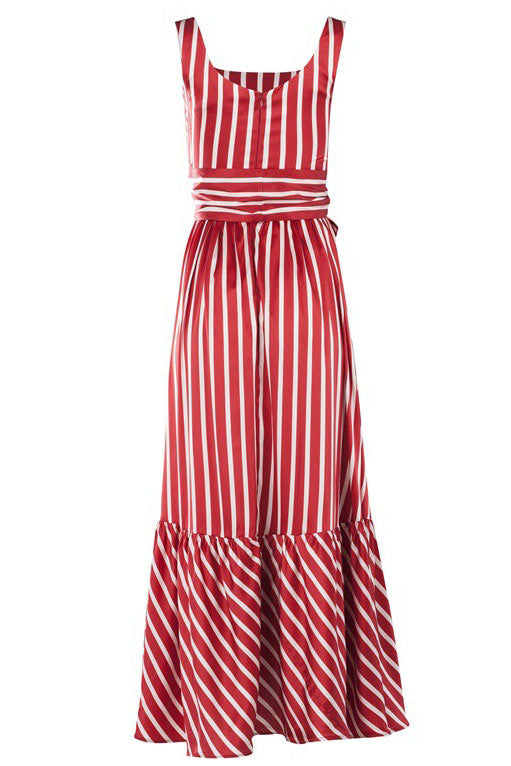 Chic Red Stripe Sleeveless Maxi Dress