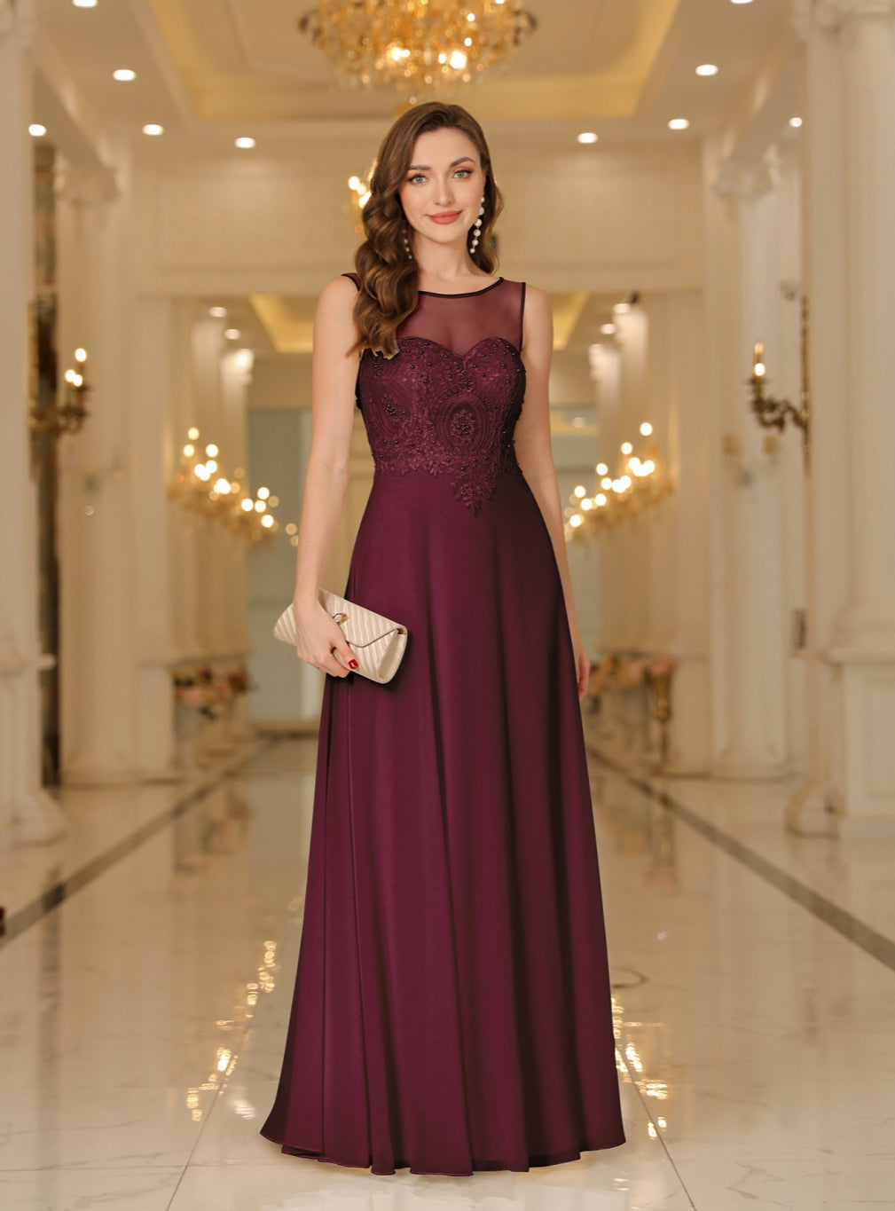 Gorgeous Scoop Neck Sleeveless Chiffon Floor Length Dress with Lace Appliques