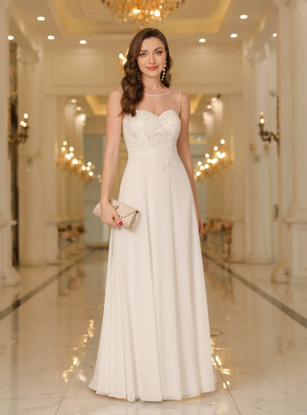 Gorgeous Scoop Neck Sleeveless Chiffon Floor Length Dress with Lace Appliques