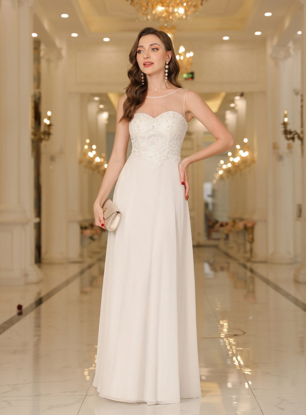 Gorgeous Scoop Neck Sleeveless Chiffon Floor Length Dress with Lace Appliques