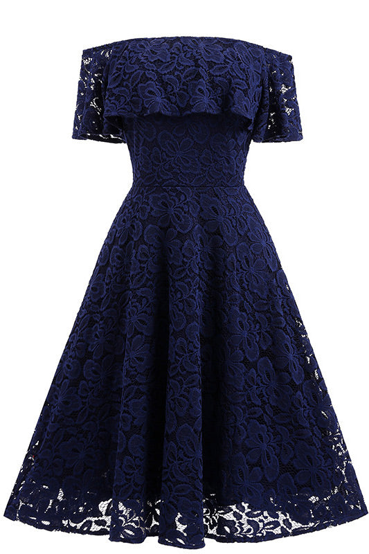 Dark Navy Lace A-line Homecoming Dress