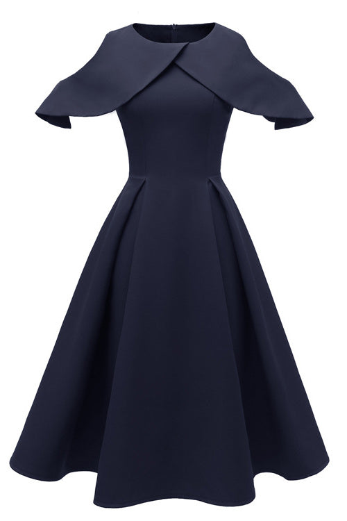 Dark Navy Off-the-Shoulder A-Line Cocktail Party Dress