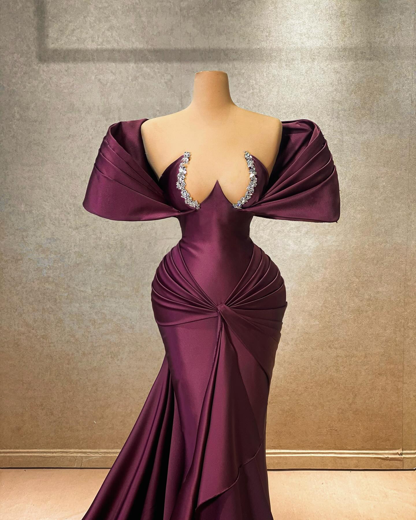 Graceful A-line Cap Sleeve Off-the-shoulder Ruffled Satin Long Prom Dress