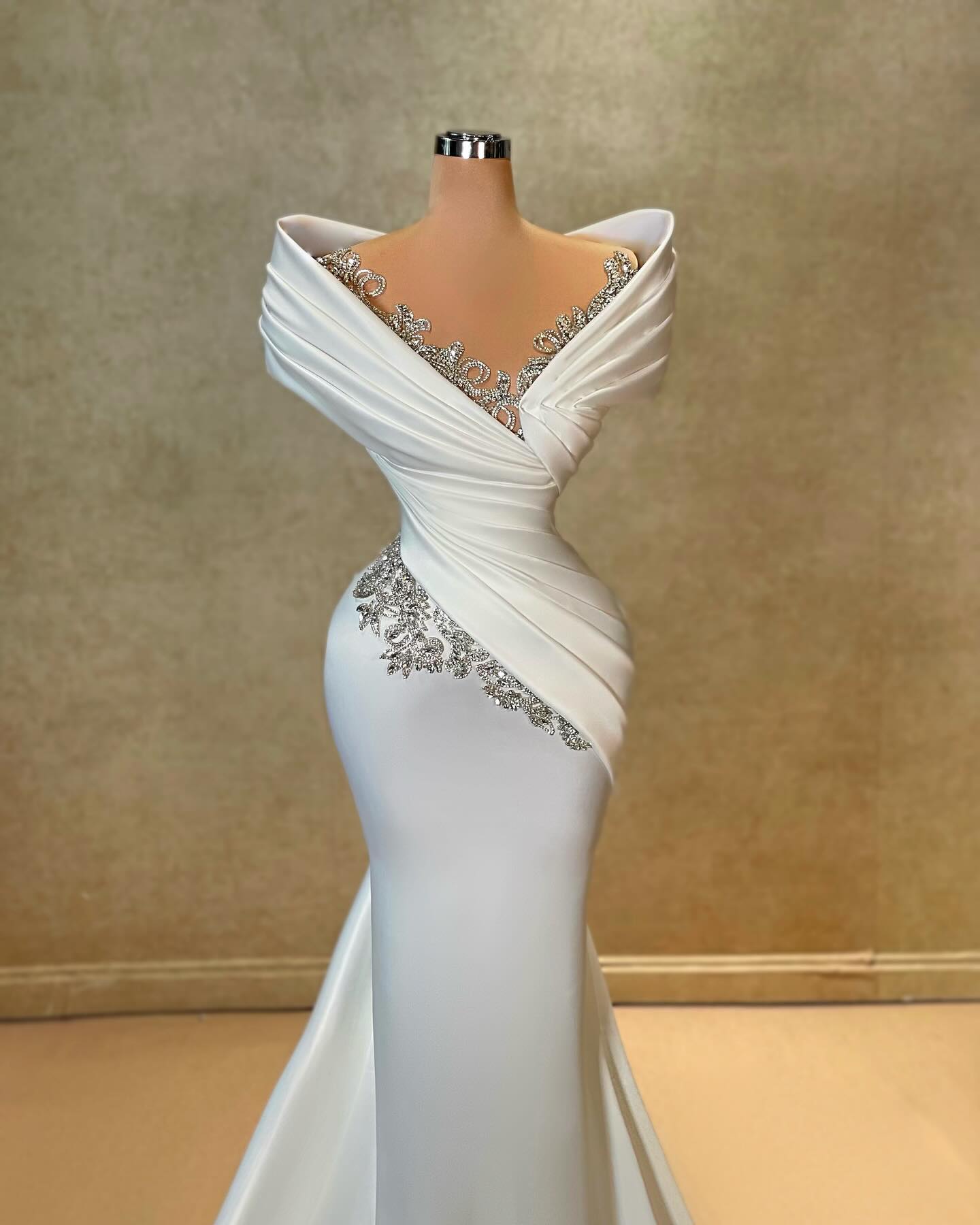 Elegant A-line One Shoulder Cap Sleeve Ruffled Satin Train White Long Prom Gown