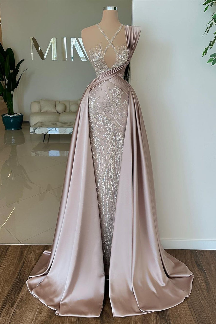 Classy Long A-line Sequined Lace Sleeveless Satin Prom Dress