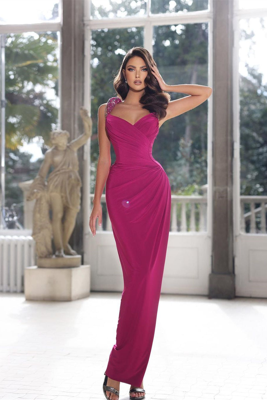 Elegant Long Mermaid Strap Beaded Sleeveless Floor-Length Dress for Prom