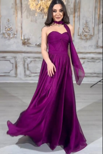 Graceful Long Purple A-line Strapless Laced-up Evening Dress