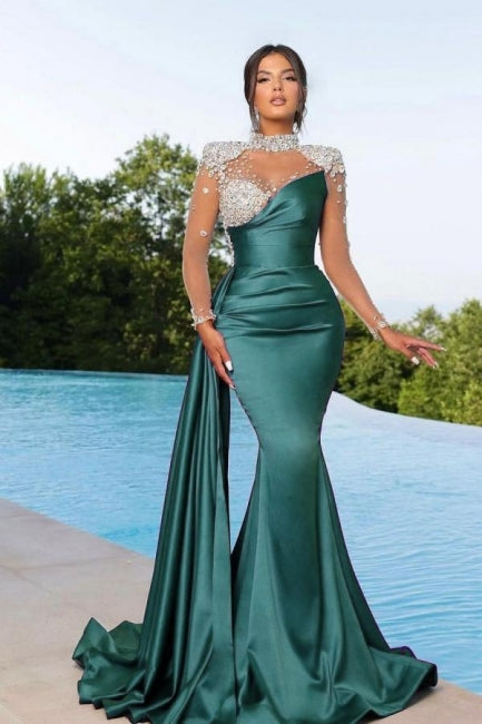 Emerald Mermaid Green Sweetheart Sparkle Evening Dress with Beadings