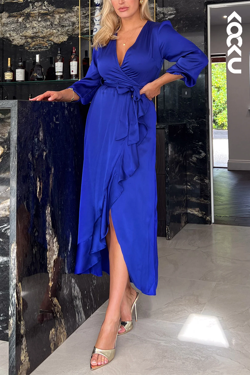 M6289 - Gorgeous & Charming Long Sleeves V-Neck Slit Mother of the Bride Dress