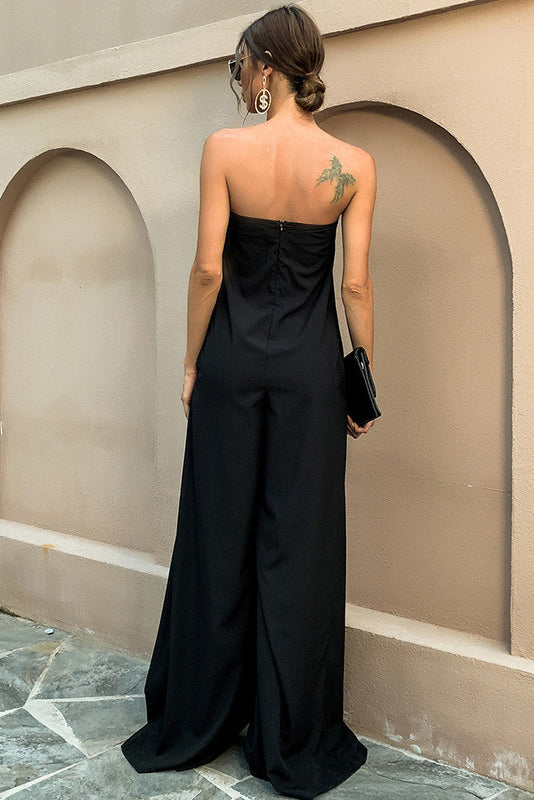 Fashion Black Strapless Jumpsuit Wide Leg Pants