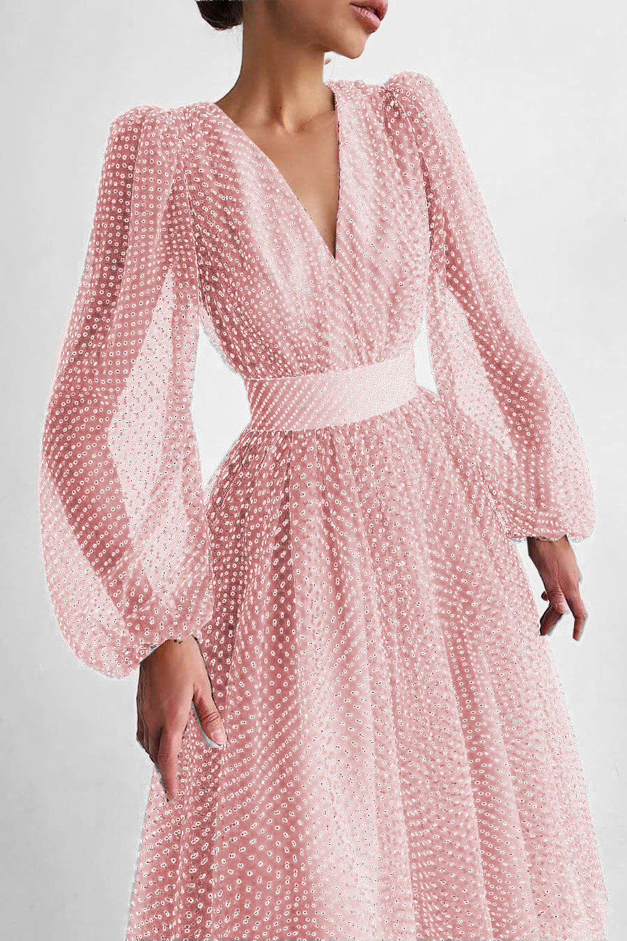 Full Length Long Sleeve Polka Dot Evening Dress