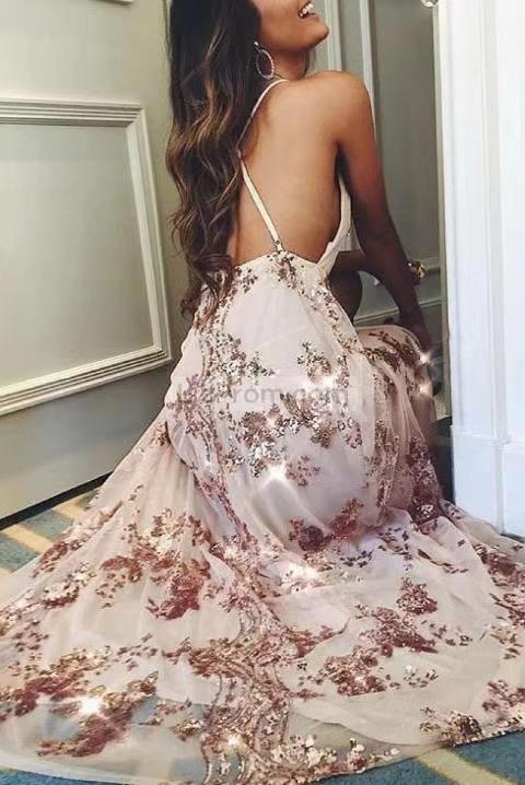 Sexy Backless High Split Evening Gown Prom Dress