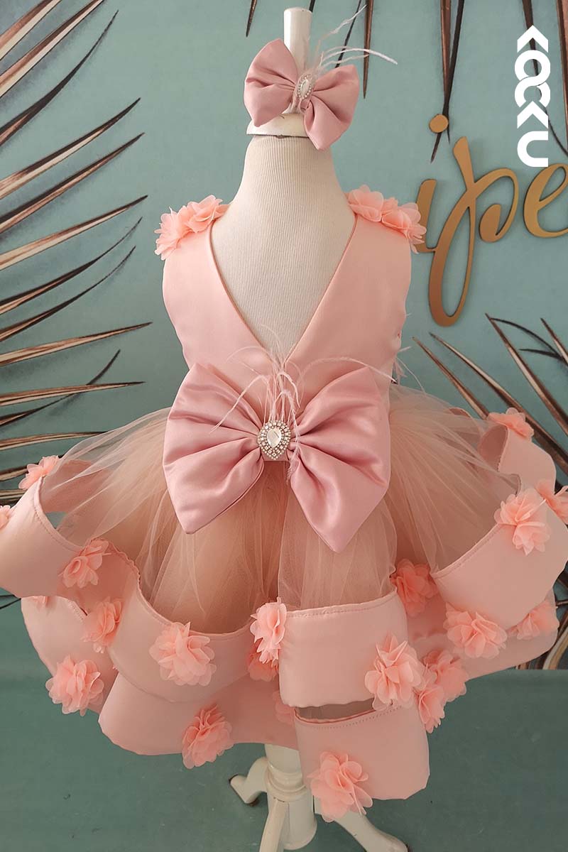 G3018 - Floral Round Neck Satin Tulle Baby Girl Gown