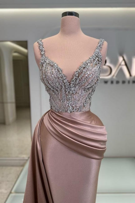 Glamorous Long Mermaid V-neck Sleeveless Jewel Embellished Prom Dress