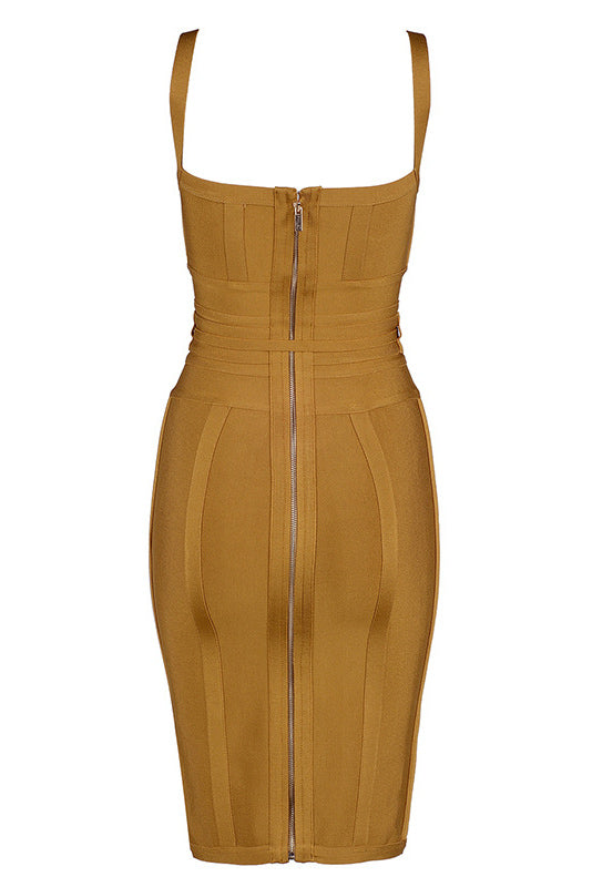 Gold Sexy V-neck Bandage Bodycon Dress