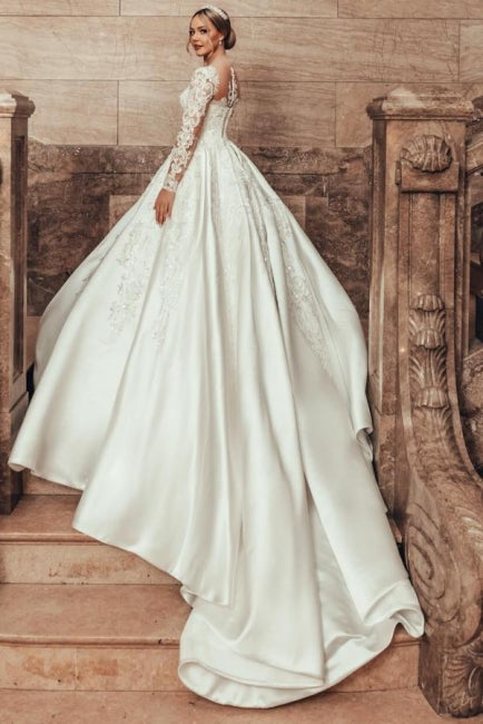 Gorgeous Princess A-line Satin Lace Wedding Dress with Long Sleeves