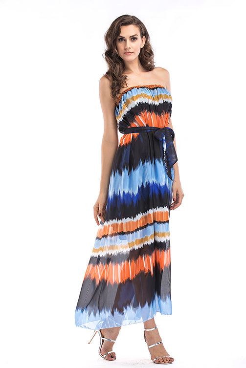 Gradient Strapless Backless Lace-up Maxi Dress