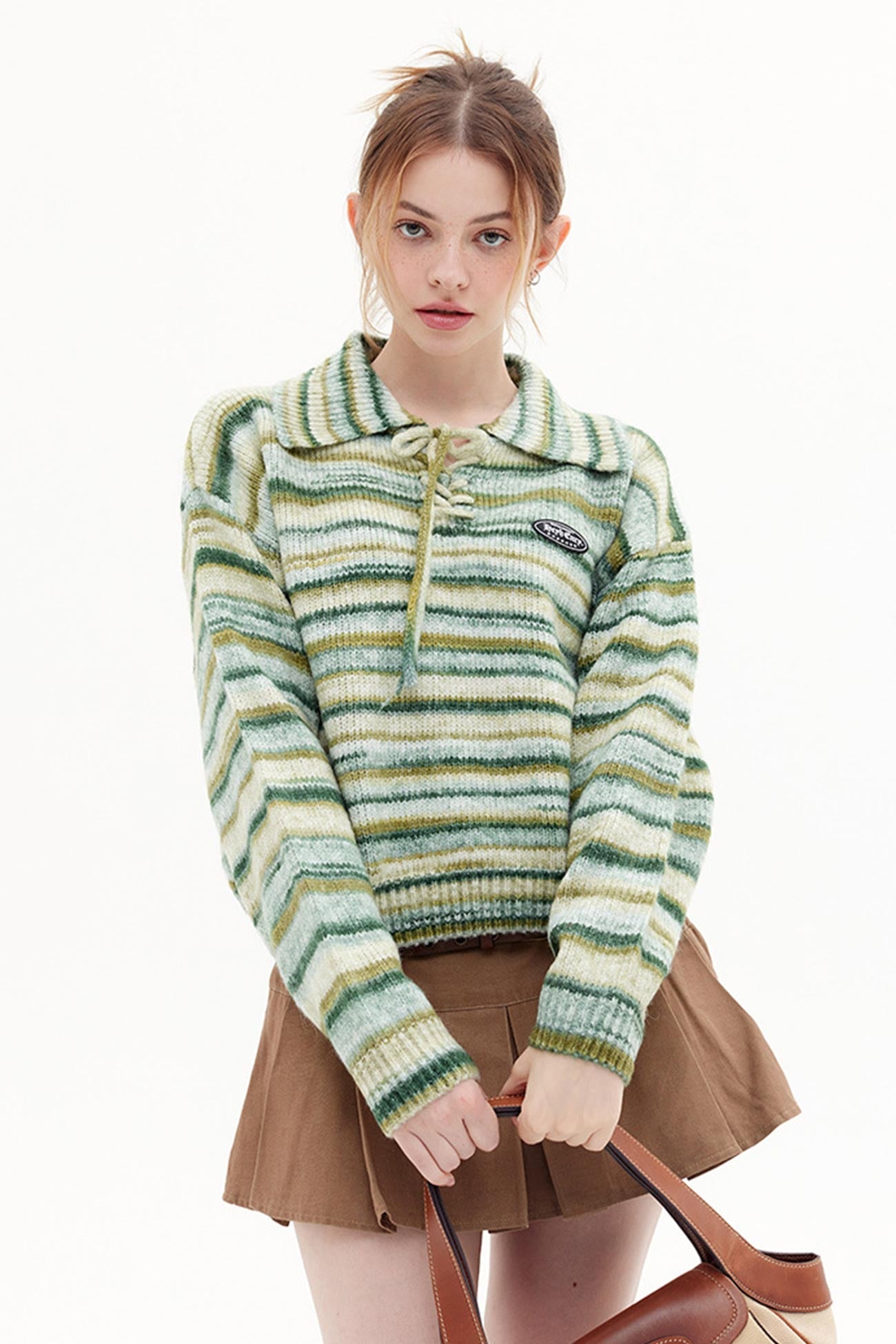 Gradient Striped Tie-Front Sweater