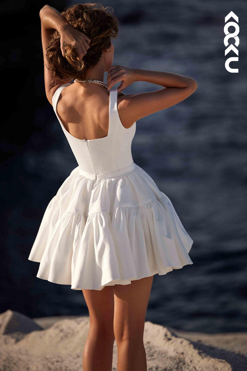 K1883 - Chic & Modern Square A-Line Straps Short Wedding Dress