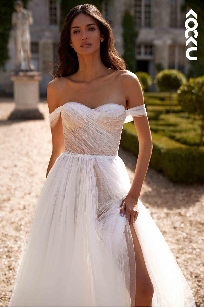 K1889 - Couture & Ornate Off-Shoulder Cap Sleeves A-line Wedding Dress