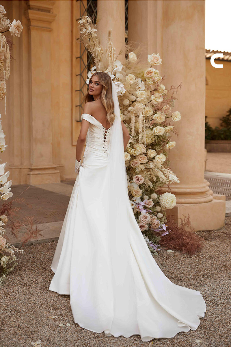 K1891 - Couture & Ornate Cap Sleeves A-Line Ruched Wedding Dress