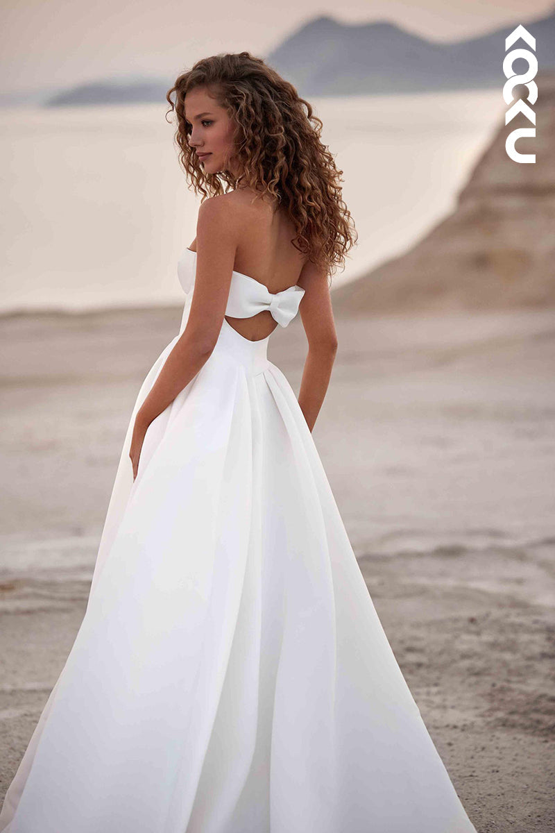 K1893 - Simple & Elegant Off-Shoulder Sleeveless A-Line Wedding Dress