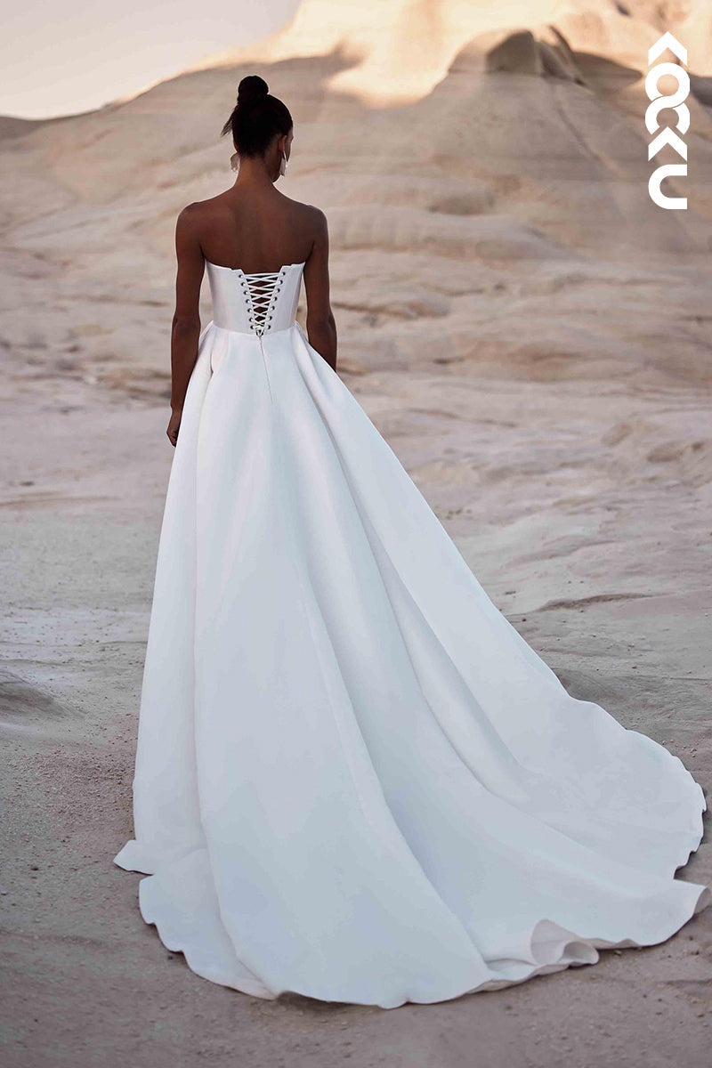 K1894 - Simple & Elegant Off-Shoulder Sleeveless A-Line Wedding Dress