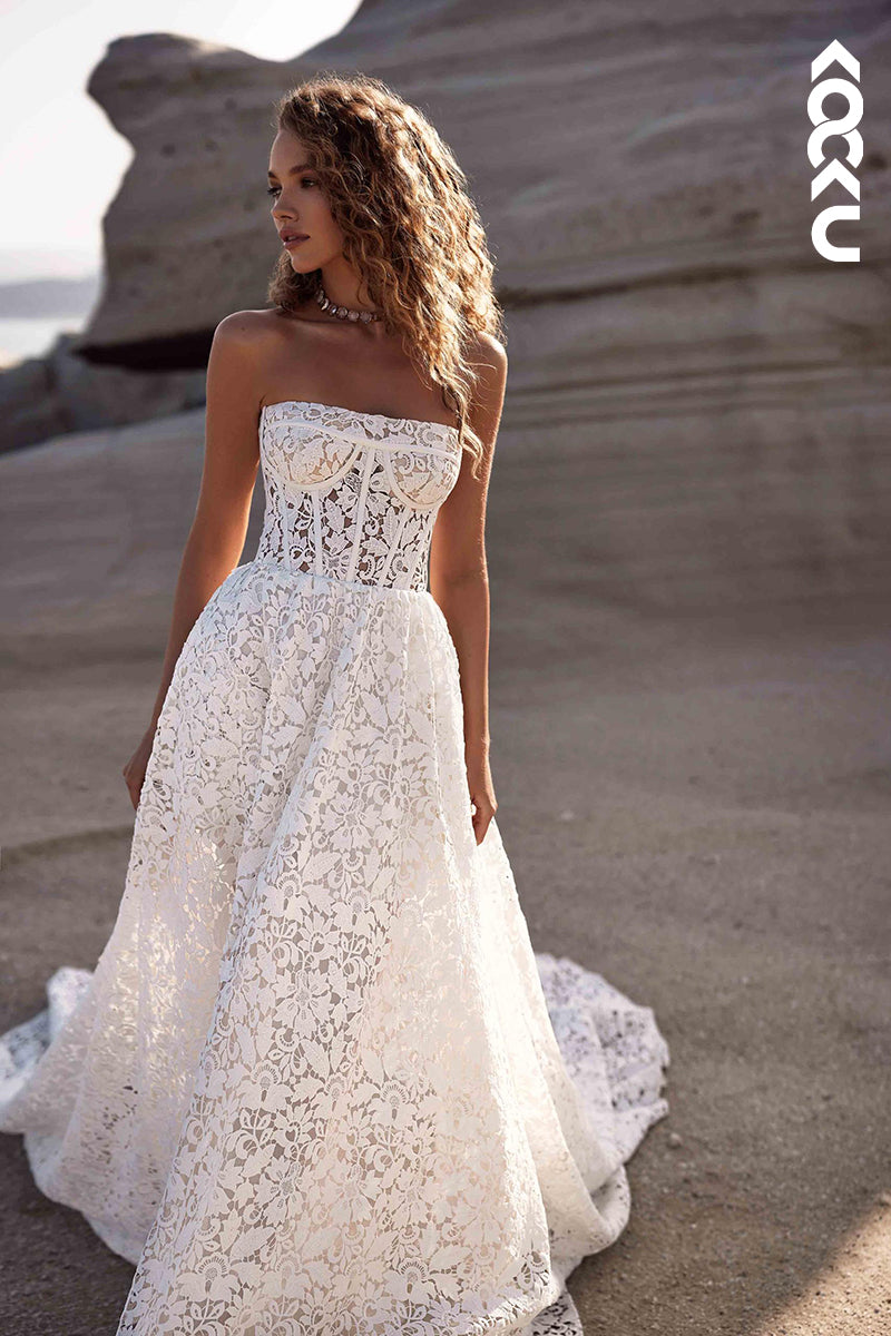 K1895 - Elegant & Luxurious Off-Shoulder Sleeveless A-Line Wedding Dress With Applique