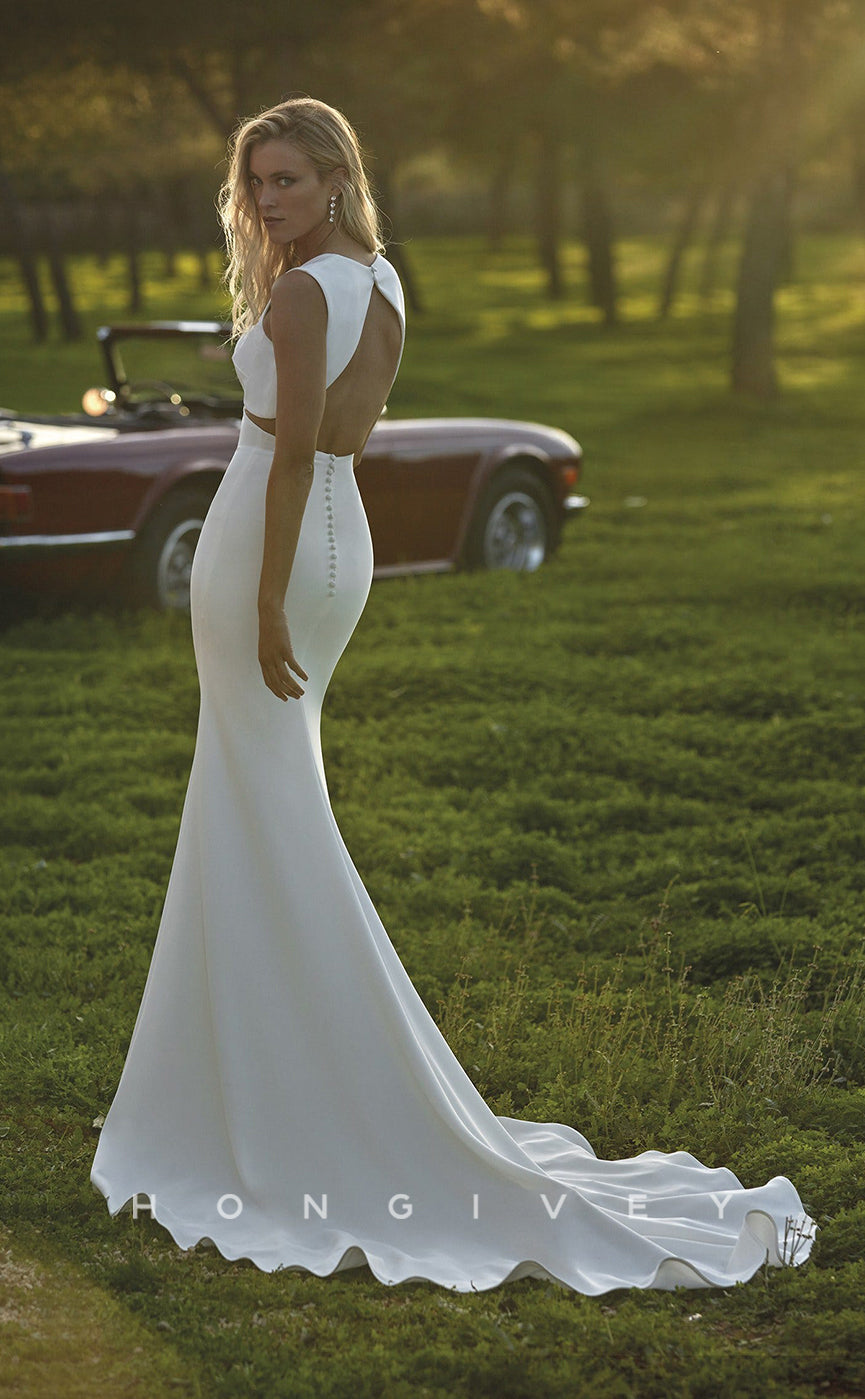 H0872 - Couture Cutout Open Back With Train And Overlay Mermaid Wedding Dress