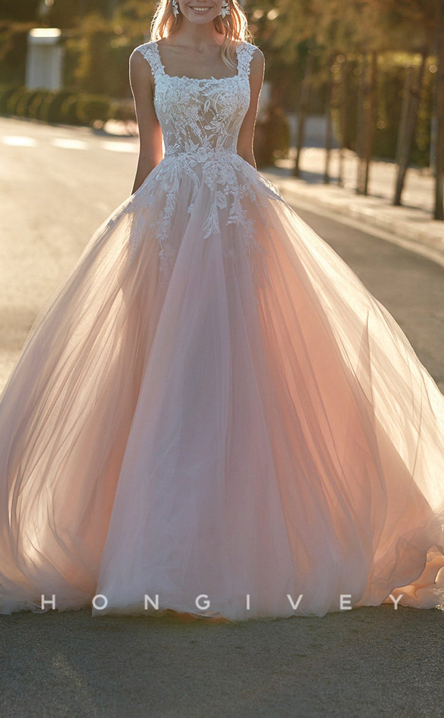 H0909 - Sweet Illusion Floral Lace Open Back With Train Long Wedding Dress