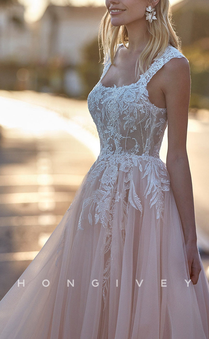 H0909 - Sweet Illusion Floral Lace Open Back With Train Long Wedding Dress