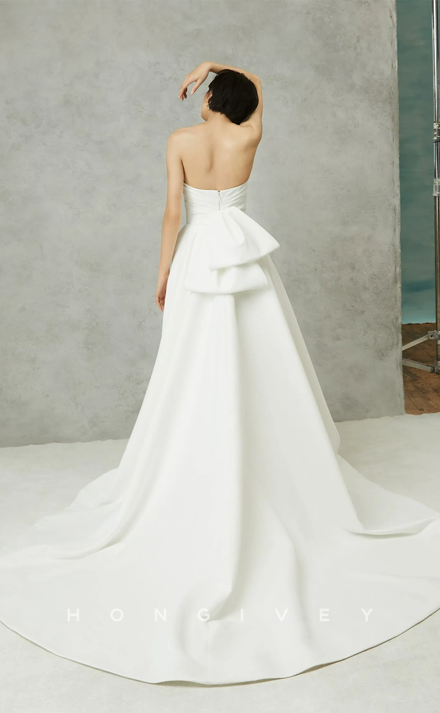 H0948 - Simple Couture Strapless Ruched With Train Long Wedding Dress