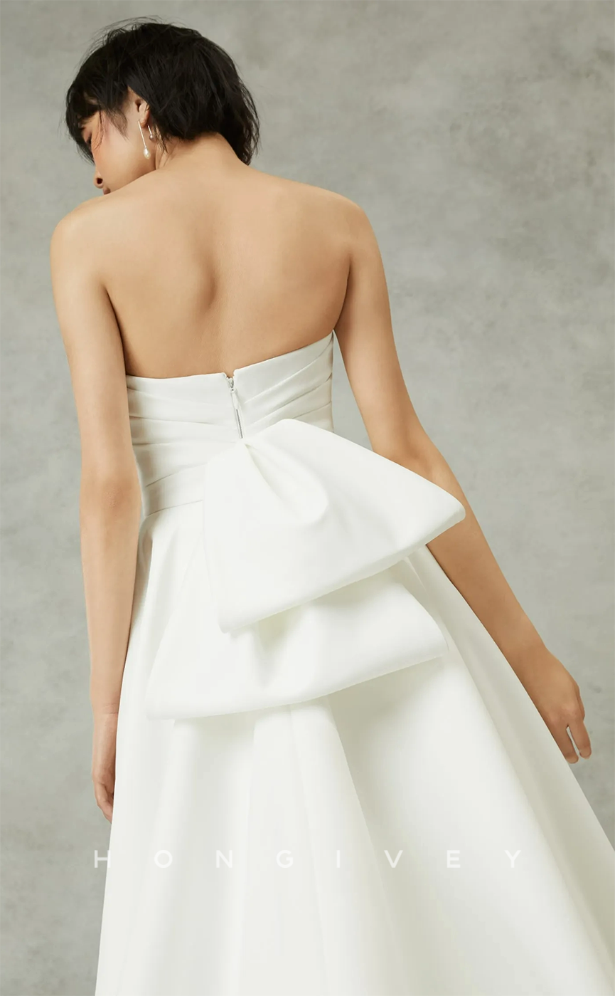 H0948 - Simple Couture Strapless Ruched With Train Long Wedding Dress