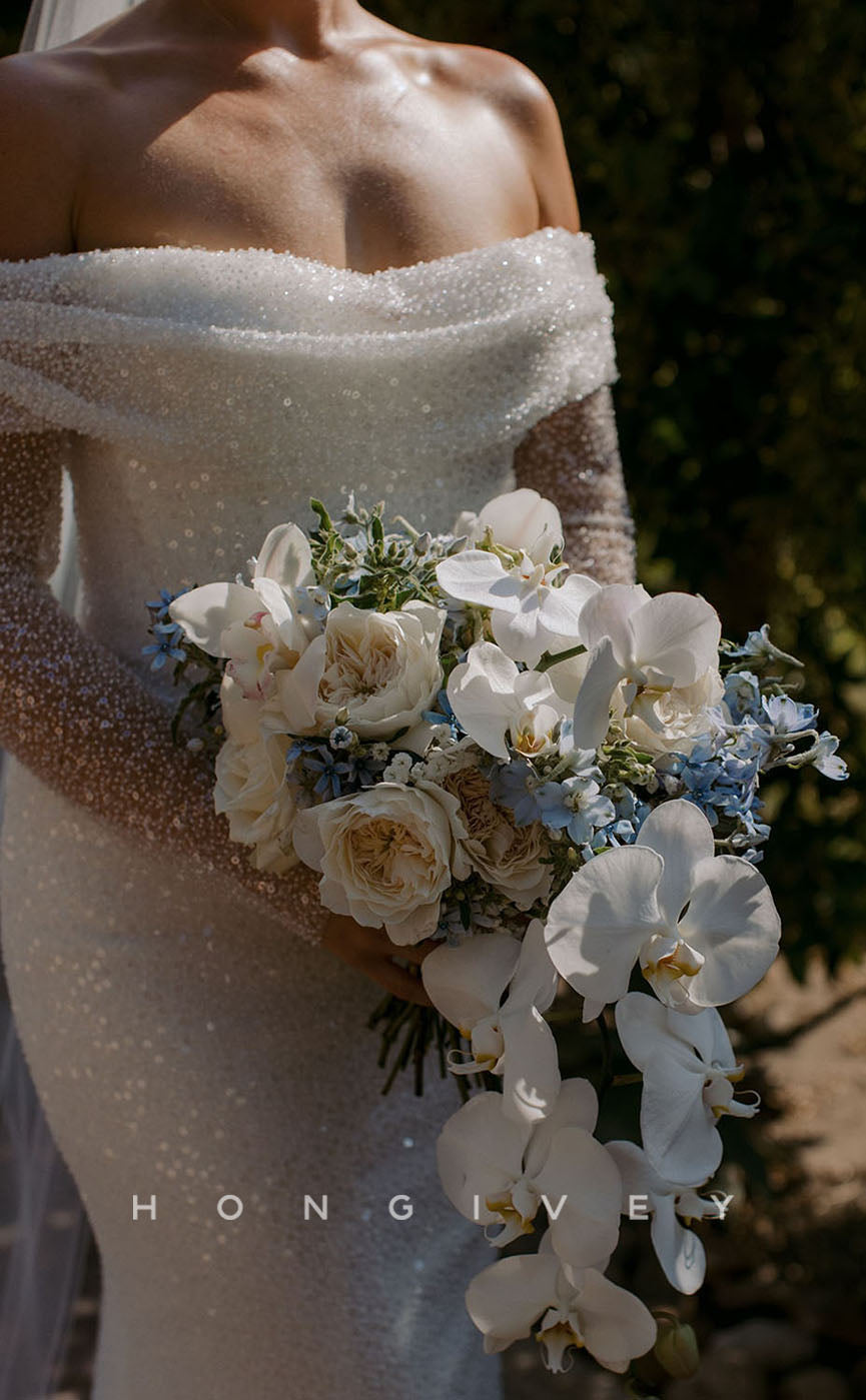 H0978 - Fully Sequined Beaded Long Sleeves With Train And Overlay Long Wedding Dress