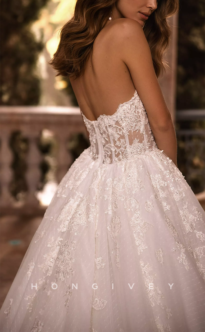 H0989 - Sexy Tulle Gown Sheer Ballgown With Train Long  Wedding Dress